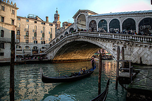 小船,雷雅托桥,夜光,威尼斯,意大利