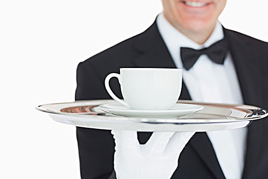 服务员,咖啡,银色托盘