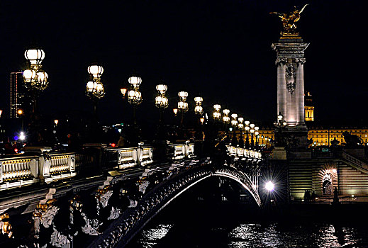 法国,巴黎,亚历山大三世,时间,揭幕典礼,历史,纪念建筑,夜晚,照明
