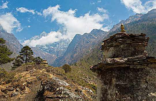 尼泊尔,山谷,背影,喜马拉雅山,圣骨冢,前景
