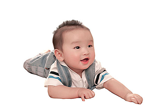 白色背景下一名7个月大的男婴