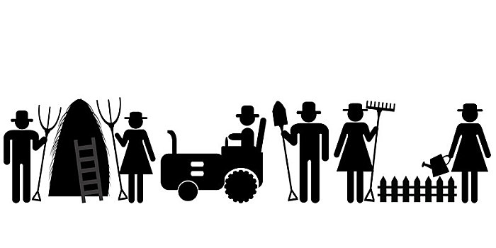 农场,农民,工作,象形图