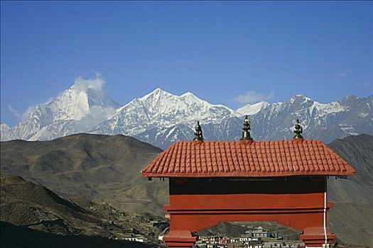 庙宇,正面,山峦,安娜普纳,喜马拉雅山,尼泊尔