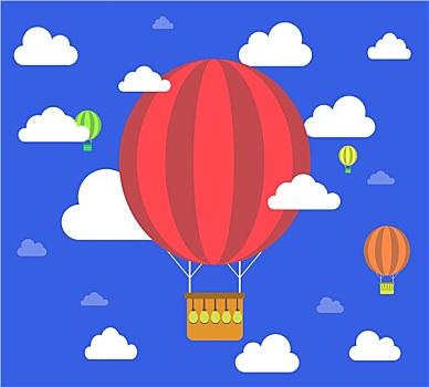 复古,热气球,飞行,天空,背景