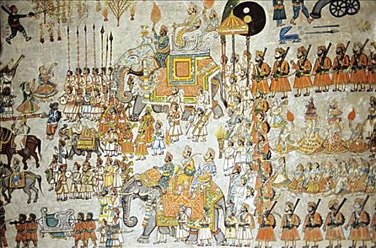 印度,拉贾斯坦邦,宫殿,特写,壁画