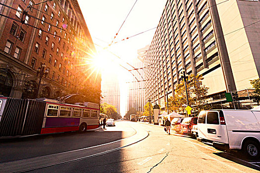 道路,市中心,旧金山,阳光