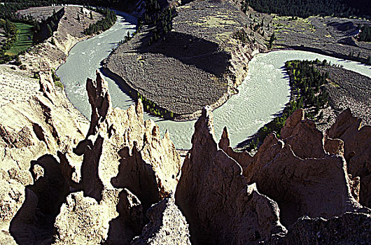 怪岩柱,高处,河,不列颠哥伦比亚省,加拿大