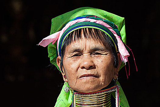 女人,部落,特色,连衣裙,头饰,项链,头像,茵莱湖,掸邦,缅甸,亚洲