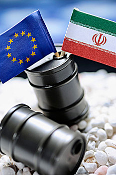 欧盟盟旗,旗帜,伊朗,油,桶,象征,欧盟