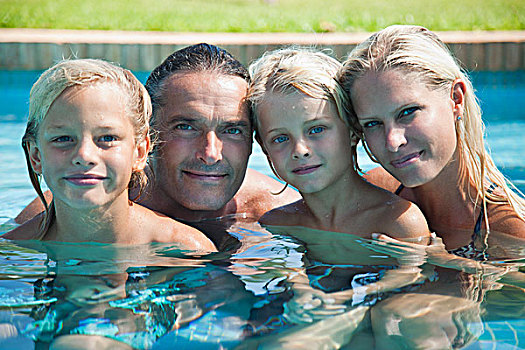 家庭,一起,游泳池,头像