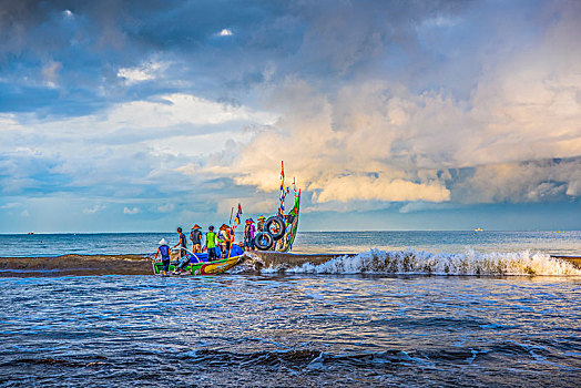 印尼,大海,沙滩,船,渔民