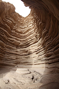 新疆哈密大海道神仙洞,中空擎天岩柱,沉积时光隧道
