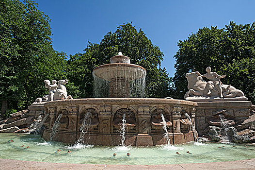 喷泉,建造,慕尼黑,上巴伐利亚,德国,欧洲