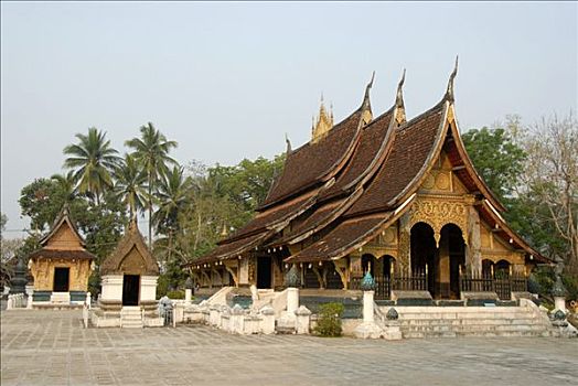 寺院,皮质带,老,佛教寺庙,展示,印象深刻,屋顶,琅勃拉邦,老挝,东南亚