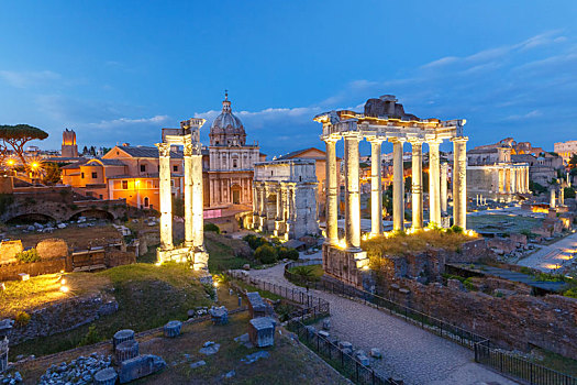 古迹,古罗马广场,夜晚,罗马,意大利