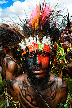 土著,高地,部落,勇士,头像,唱歌,节日,戈罗卡,巴布亚新几内亚,大洋洲