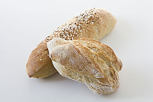 面包,斯佩尔特小麦,面包卷,白色背景,地面