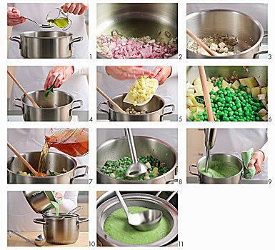 制作,奶油,豌豆汤