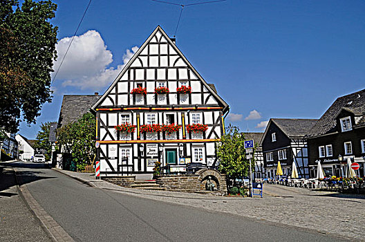 餐馆,历史,中心,半木结构房屋,区域,北莱茵威斯特伐利亚,德国,欧洲