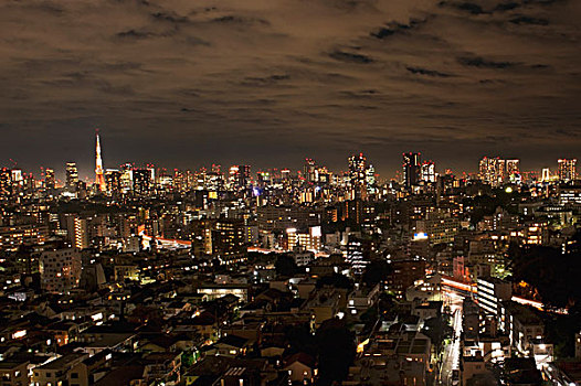 城市天际线,夜晚,东京,日本