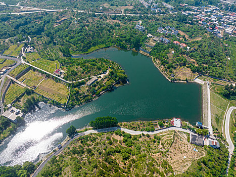 航拍济南柳埠青阳峪水库