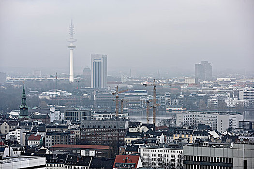 风景,写字楼,上方,汉堡市,德国,欧洲