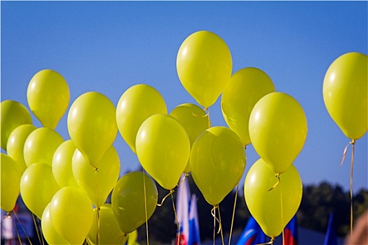 黄色,橡胶,气球,蓝天