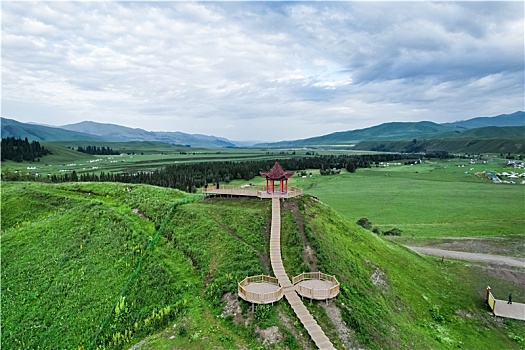 新疆,伊犁,唐布拉草原,百里画廊,雪山,自然风光,航拍