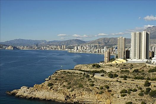 海边风景,湾,贝尼多姆,白色海岸,西班牙