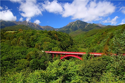 红色,桥,山,日本