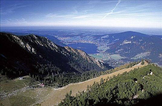 山谷,风景,山,阿尔卑斯山,巴伐利亚,德国,欧洲