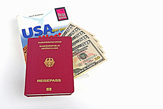 旅行指南,美国,北美,护照,联邦德国,几个,钞票,象征,旅行,计划
