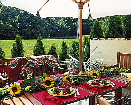 桌子,花园,花环,向日葵