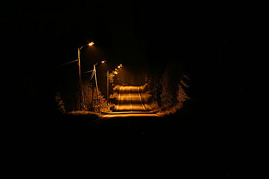 空,道路,夜晚,暗色,光亮,远处,远景,挪威