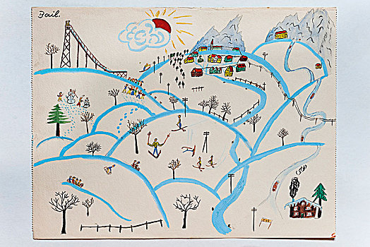 山,冬天,滑雪,绘画,11岁,德国,欧洲