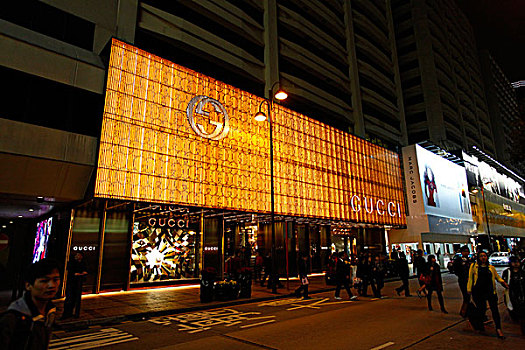 香港,商场,大厦,大楼,街道,夜市,夜景,古驰,霓虹灯,人行道