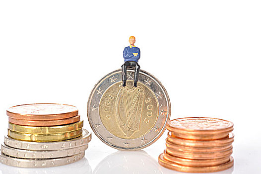小雕像,坐,爱尔兰,欧元,硬币,象征,图像,金融,危机