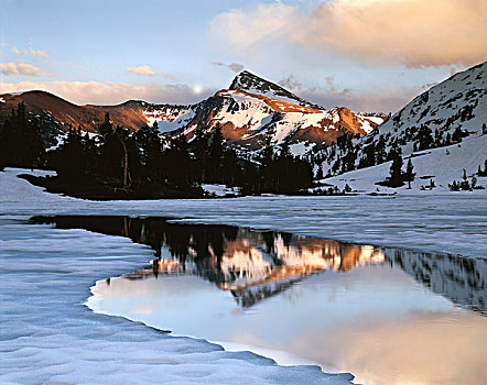 美国,加利福尼亚,内华达山脉,顶峰,反射,冰冻,湖,大幅,尺寸