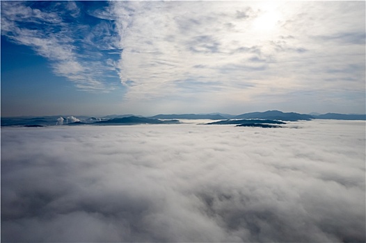 吉林市城市风光云海俯瞰航拍