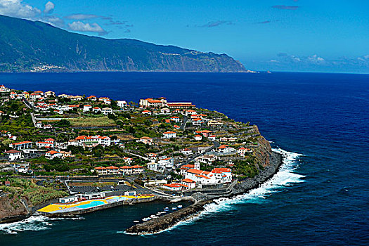 风景,城镇,港口,北海岸,马德拉岛,葡萄牙,欧洲