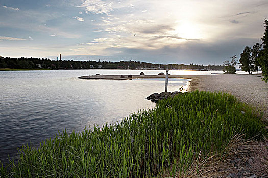 湖,日落,拉普兰,芬兰