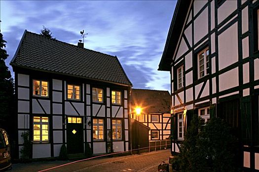 半木结构房屋,老,乡村,鲁尔区,北莱茵威斯特伐利亚,德国,欧洲
