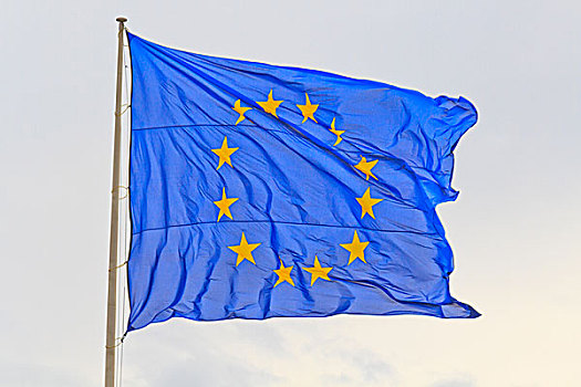 旗帜,欧盟,旗杆,摆动,风