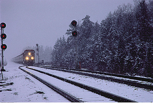 货运列车,雪中,北安大略,加拿大