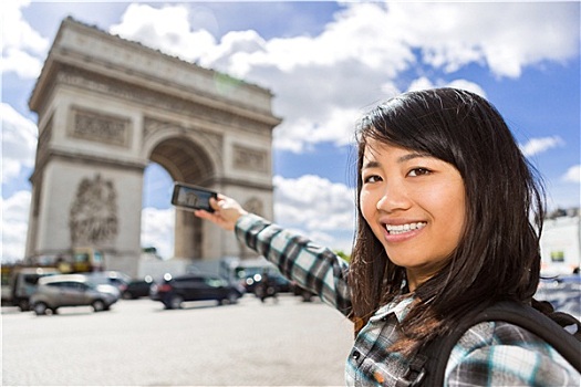 年轻,魅力,亚洲人,游客,拍照,巴黎