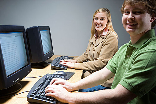 两个,学生,工作,电脑