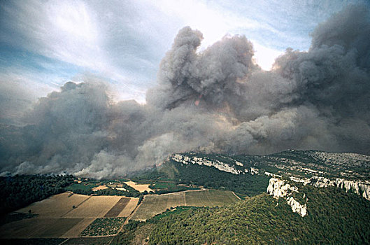 法国,普罗旺斯,俯视,森林火灾