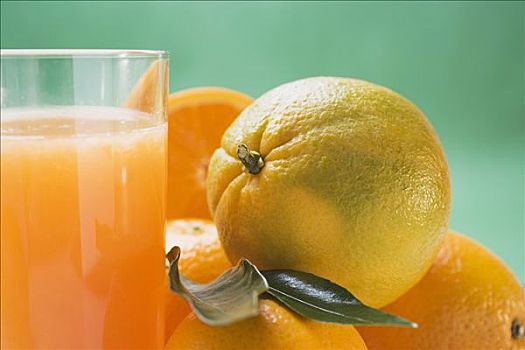 玻璃杯,橙汁,旁侧,几个,橘子