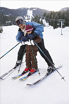 父亲,女儿,滑雪,山,不列颠哥伦比亚省,加拿大