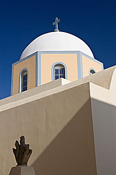 希腊,锡拉岛,教堂,圆顶,蓝天,小,雕塑,前景